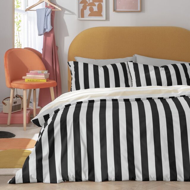 Habitat Trend Stripe Black and White Bedding Set - Double - image 1