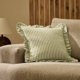 Habitat Stripe Ruffle Cushion - Olive - 43x43cm