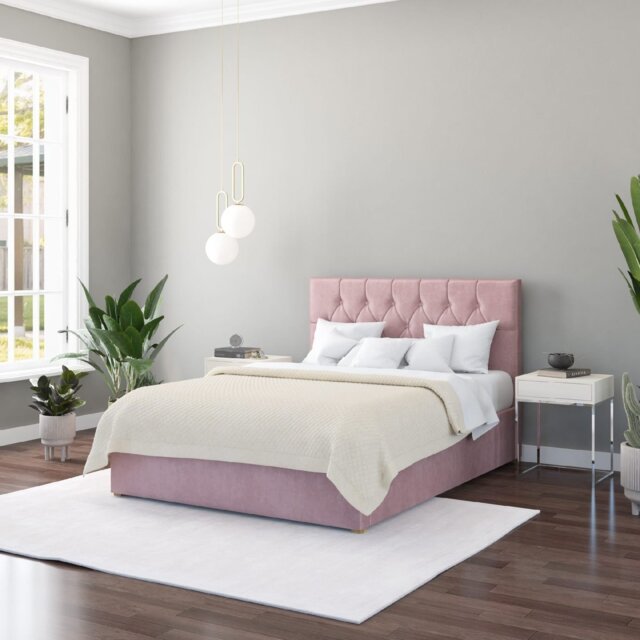 Aspire Olivier Superking Velvet End Lift Ottoman Bed - Blush - image 1