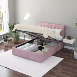 Aspire Olivier Superking Velvet End Lift Ottoman Bed - Blush - thumbnail 2