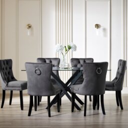 Argos Home Blake Black Dining Table & 6 Charcoal Chairs - thumbnail 1