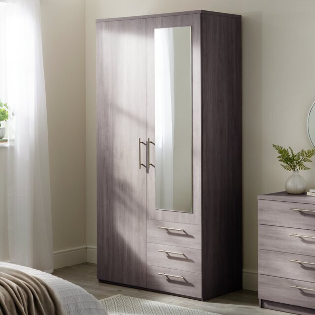 Argos Home Brisbane 2 Door3 Drawer Mirror Wardrobe - GreyOak - image 1