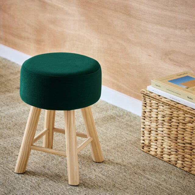 Habitat Sophie Velvet Stool - Green - image 1