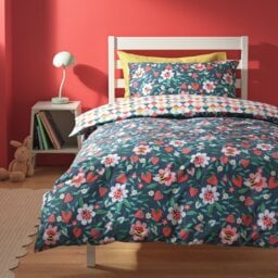Habitat Strawberry Floral Blue Kids Bedding Set - Single - thumbnail 1