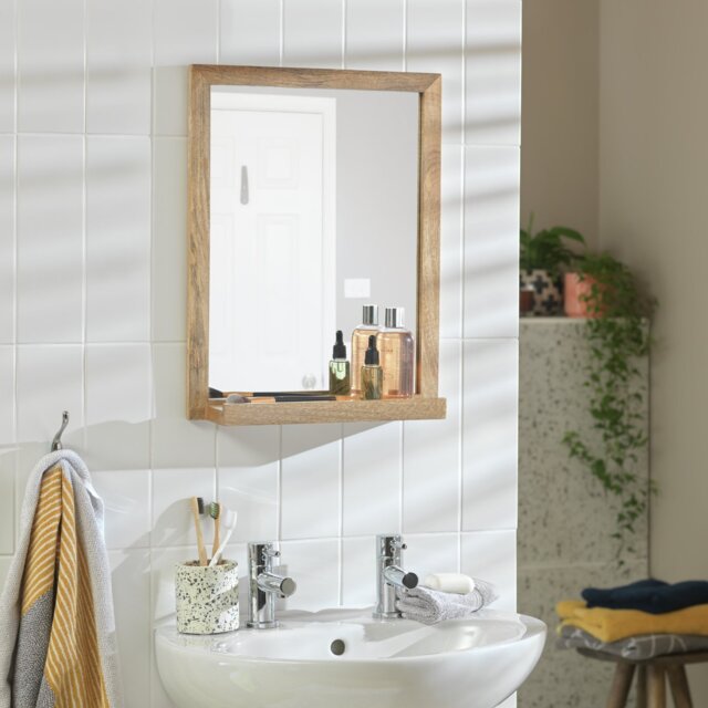 Habitat Mango Wood Bathroom Mirror with Shelf - 52x40cm - image 1