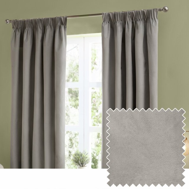 Furn Ultimate Velvet Blackout Pencil Pleat Curtains - Silver - 229x183cm - image 1