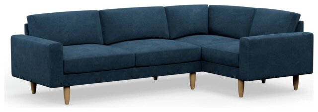 Hutch Slim Velvet Block Arm 5 Seater Corner Sofa - Ink Blue - image 1