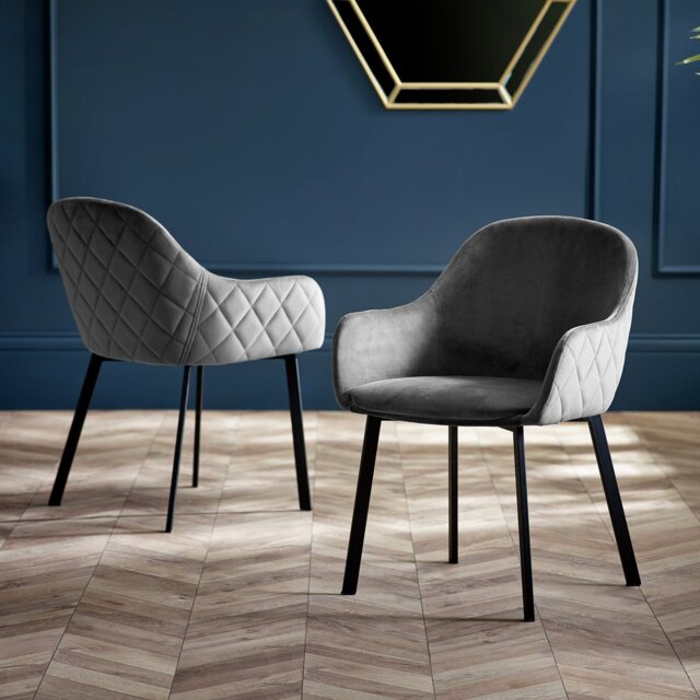 Julian Bowen Lima Pair of Velvet Dining Chairs - Grey - image 1