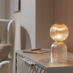 Habitat Globe Ribbed Glass Table Lamp - Champagne - thumbnail 2