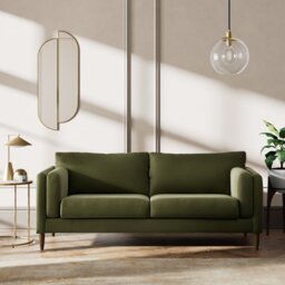 Habitat Newington Velvet 3 Seater Sofa - Moss Green-Dark Leg - thumbnail 2