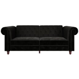 Dorel Felix Chesterfield Velvet Chaise Sofa Bed - Black - thumbnail 2