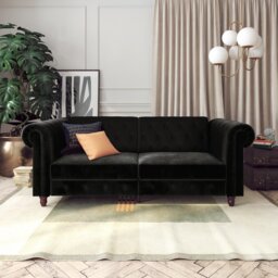Dorel Felix Chesterfield Velvet Chaise Sofa Bed - Black - thumbnail 1