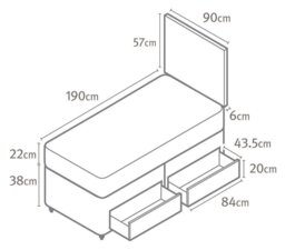 Silentnight Travis Single Ortho 2 Drawer Divan Bed- Charcoal - thumbnail 2