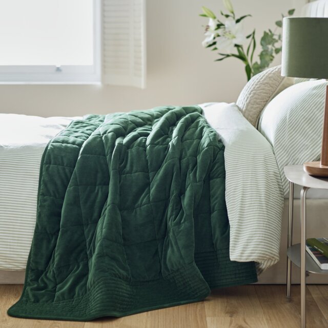 Habitat Velvet Bedspread - Green - 150X200cm - image 1