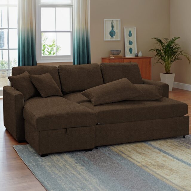 Habitat Reagan Left Hand Storage Chaise Sofa Bed - Chocolate - image 1