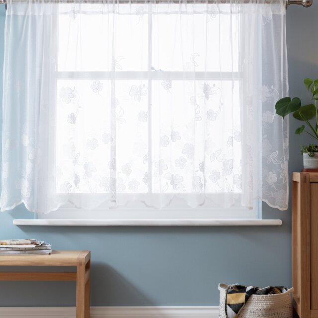 Habitat Floral Net Sheer Voile Curtains Panel - White