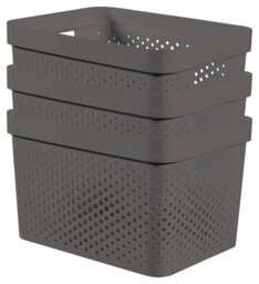 Curver Infinity Dots 3 x 17L Storage Boxes - Grey - thumbnail 1