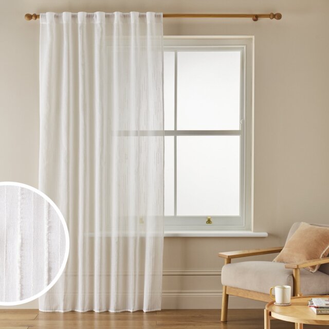 Argos Home Stripe Tab Top Sheer Voile Curtain - White - 140x183cm - image 1