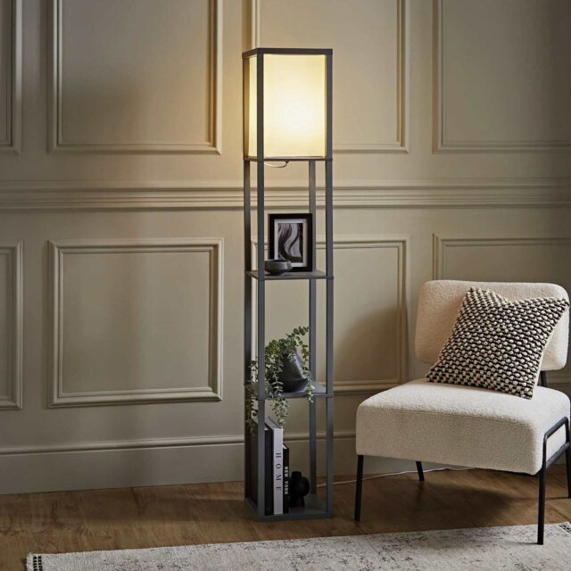 ValueLights Struttura Wooden Statement Floor Lamp - Grey - image 1