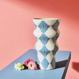 Habitat Harlequin Ceramic Blue Flared Vase - thumbnail 1