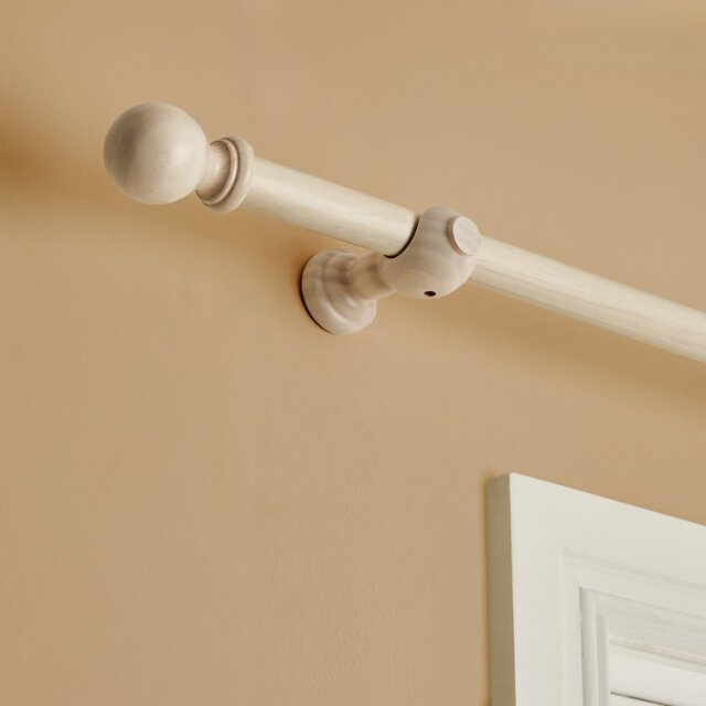 Argos Home Wooden Ball Washed White Curtain Pole with Rings - 120cm - image 1