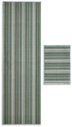 Habitat Skinny Stripe Green Runner & Mat Set - 180x57cm - thumbnail 2