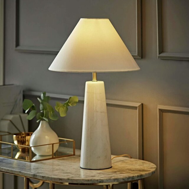 ValueLights Margot Marble LED Table Lamp With Linen - White - image 1