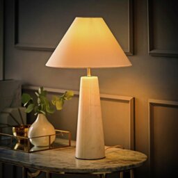 ValueLights Margot Marble LED Table Lamp With Linen - White - thumbnail 2