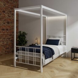 XR Living Fern 4 Poster Single Bed Frame with LED - White - thumbnail 2