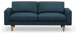 Hutch Fabric Block Arm 3 Seater Sofa - Aegean Blue