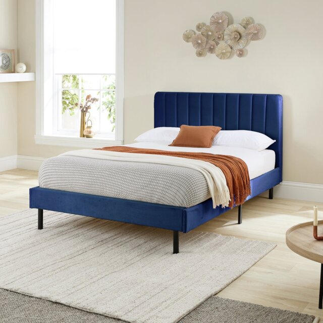 Aspire Rosella Small Double Velvet Bed Frame - Blue - image 1