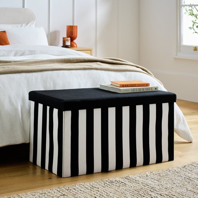 Argos Home Medium Fabric Ottoman - Black & White - image 1