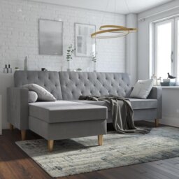 Dorel Liberty Velvet Sofa Bed - Grey - thumbnail 1