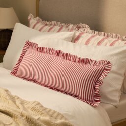 Habitat Long Stripe Ruffle Cushion - Red - 80x30cm