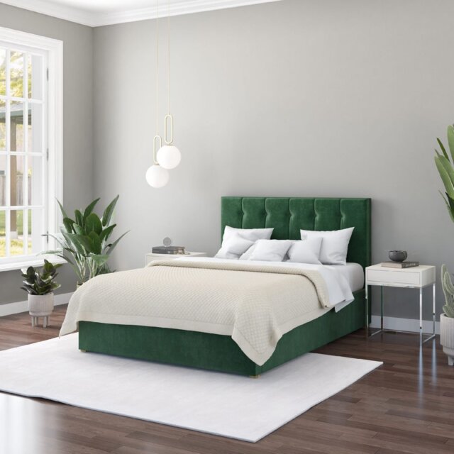 Aspire Hepburn Superking Velvet End Lift Ottoman Bed - Green - image 1