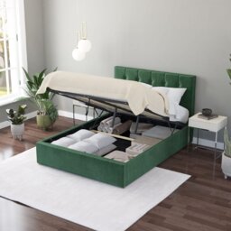 Aspire Hepburn Superking Velvet End Lift Ottoman Bed - Green - thumbnail 2