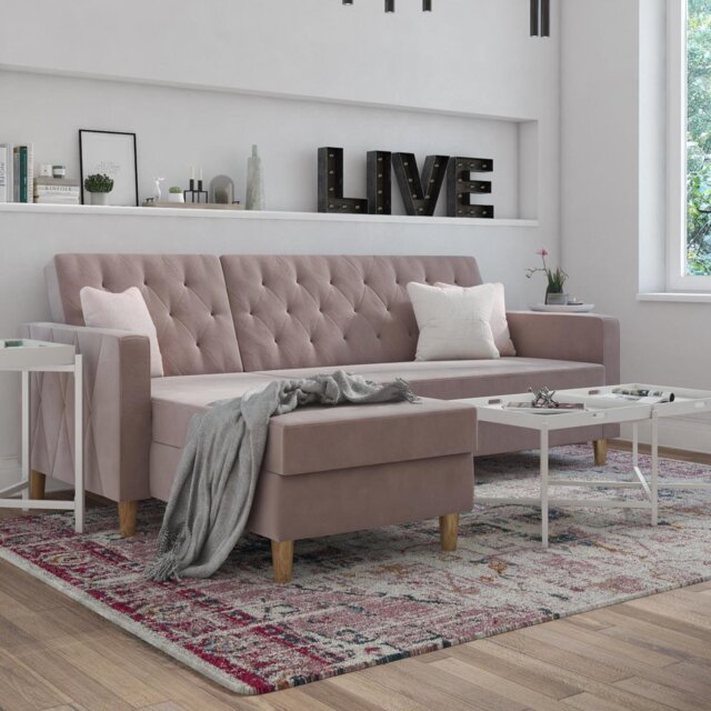 Dorel Liberty Velvet Sofa Bed - Pink - image 1