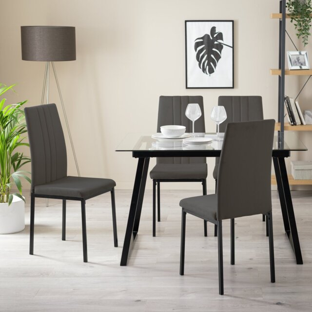 Argos Home Tyrus Glass Dining Table & 4 Charcoal Chairs - image 1
