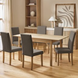 Argos Home Sendi Extending Dining Table & 6 Brown Chairs - thumbnail 1