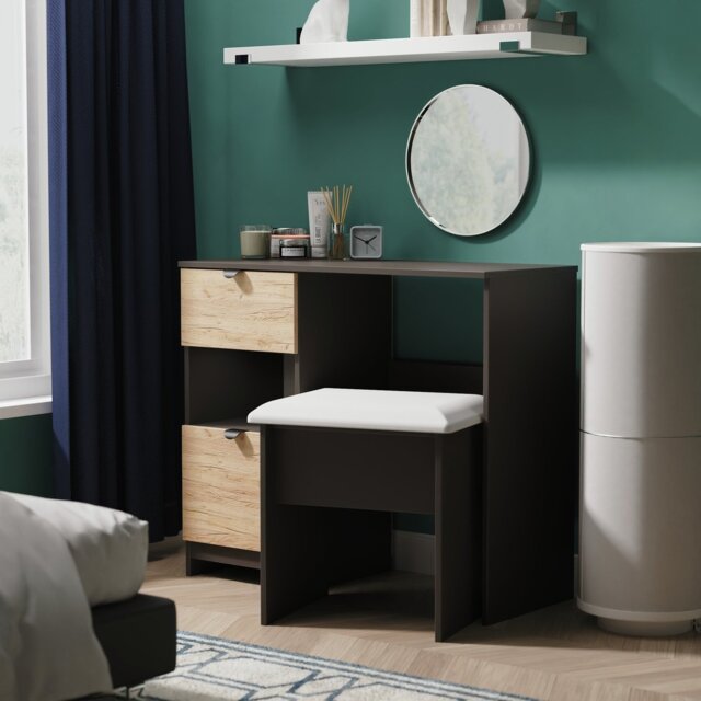 Livara Ready Assembled Canmore Dressing Table-Graphite & Oak - image 1