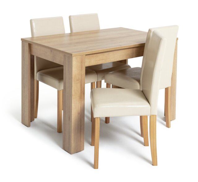 Argos Home Miami Non-Extend Oak Dining Table &4 Cream Chairs - image 1