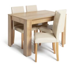 Argos Home Miami Non-Extend Oak Dining Table &4 Cream Chairs
