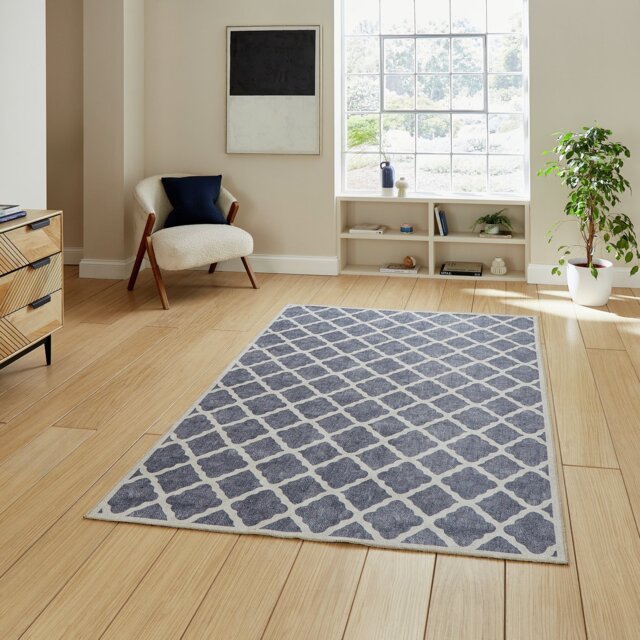 Think Rugs Washable Coral Blue Flatweave Rug - 76x150cm - image 1