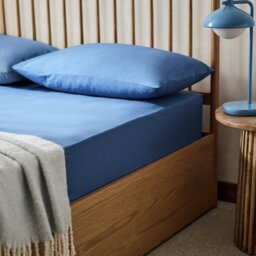 Habitat Extra Deep Plain Blue Fitted Sheet - Double - thumbnail 2