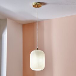 Pacific Alessia Ribbed Glass Pendant Light - White & Gold - thumbnail 1