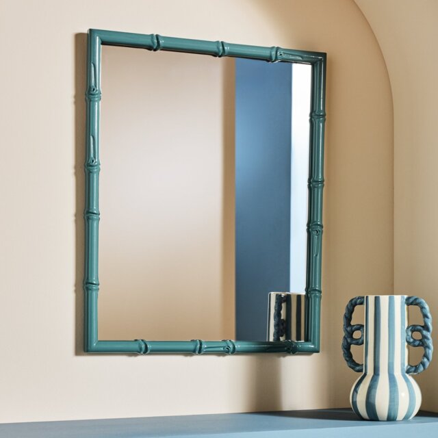 Habitat Bamboo Effect Blue Wooden Wall Mirror - 52x42cm - image 1