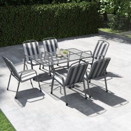 Pacific Savoy 6 Seater Metal Patio Set with Cushions - Grey - thumbnail 1