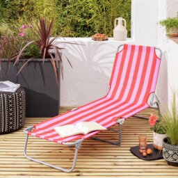 Habitat Folding Metal Sun Lounger- Pink & Red