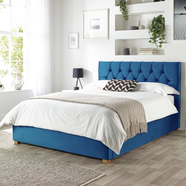 CL Boutique Velvet Superking Ottoman Bedframe - Navy - image 1