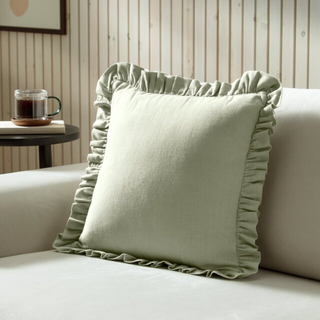 Habitat Plain Ruffle Cushion - Sage - 43x43cm - image 1